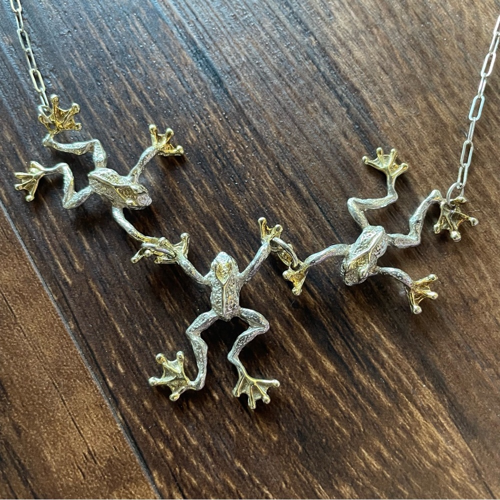 Gold & Silver Frog Trio Necklace - Women Jewelry Necklaces